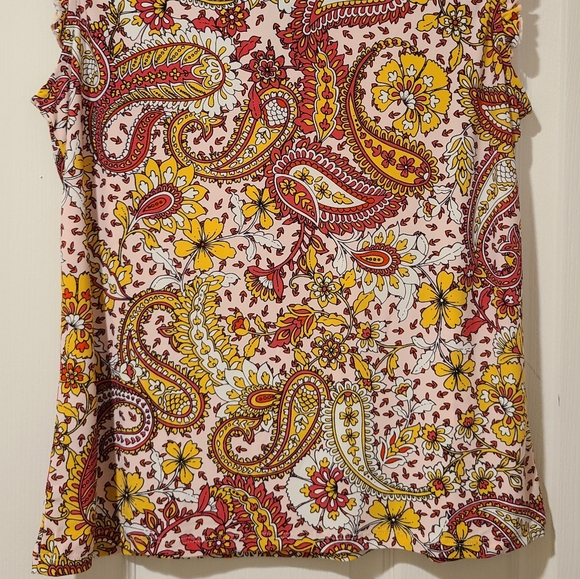 TOMMY HILFIGER PAISLEY RUFFLE SLEEVE FRONT TIE TASSELS TOP - Picture 13 of 14